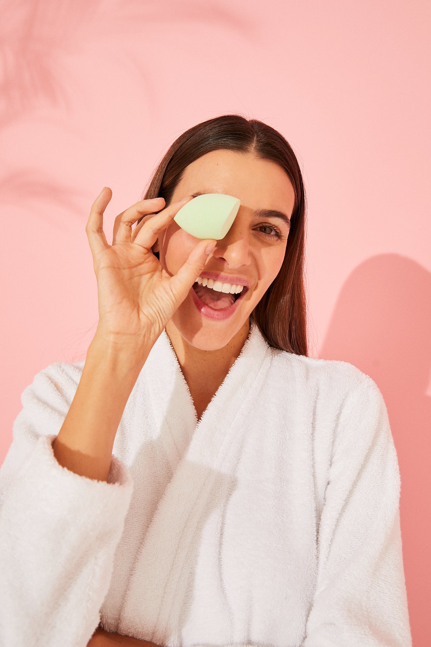 Green beveled makeup sponge