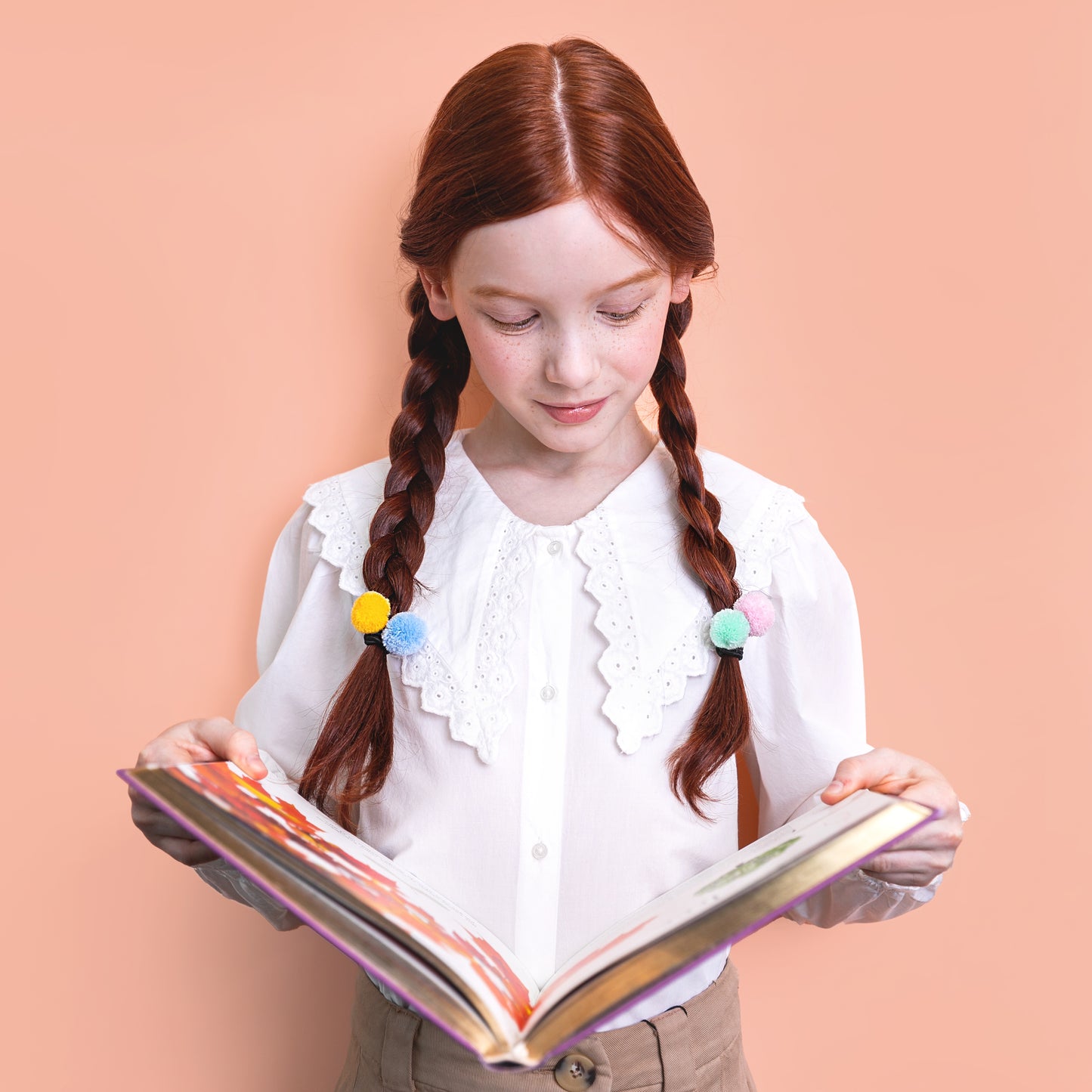 Set of 6 multicolored pompom elastic bands No bad hair kids