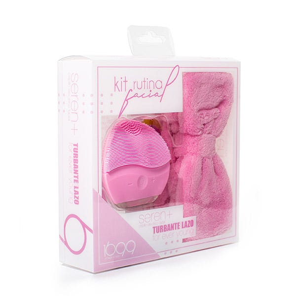 set cepillo eléctrico facial seren + low cost y turbante rosa con lazo